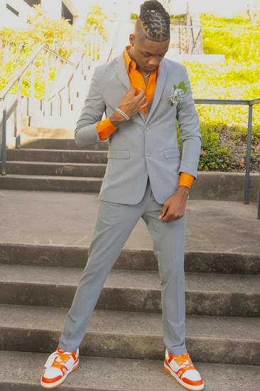 Cyril Simple Grey Notched Lapel Two Button Two Piece Prom Suit_1