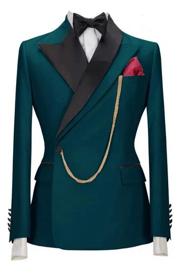Glamorous Teal Blue Peaked Lapel Two Pieces Prom Suits_1