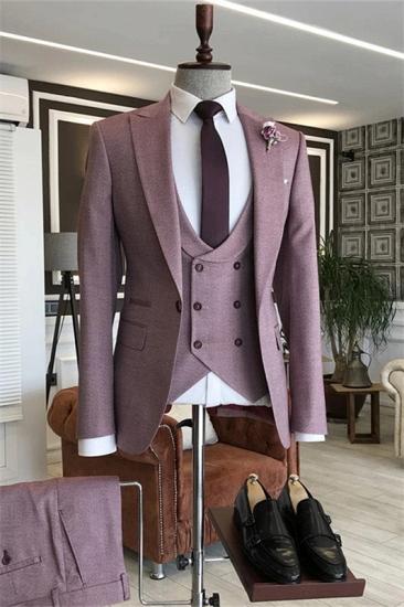 Dusty Pink Three Piece Tweed Suit Men Double Breasted Vest Custom Formal Suit For Wedding Prom Homecoming_1