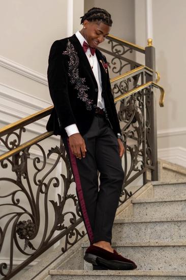 Brady Custom Black Velvet Peak-Lapel Beaded Two Piece Prom Suit_2