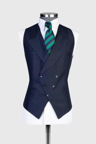 Brady Classic Dark Blue Peak Lapel Wool Three Piece Men Business Two Piece Suit_2