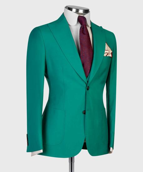 Green Pointed Lapel Three Piece Fashion Prom Suit_2