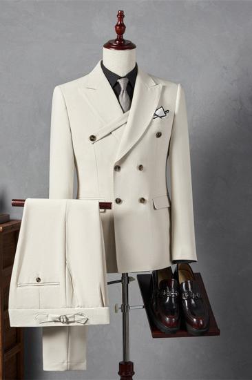 Italian Style Off White Lapel Collar Men Slim Suit | Wedding Business Suit Adjustable Chest Buckle_1