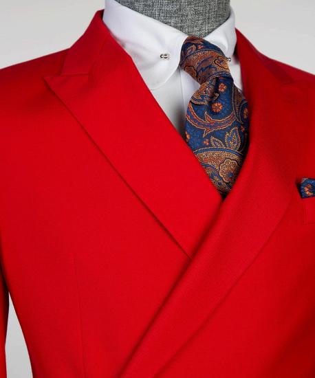 Red Point Collar Double Breasted Stylish Best Fit Prom Suits_2