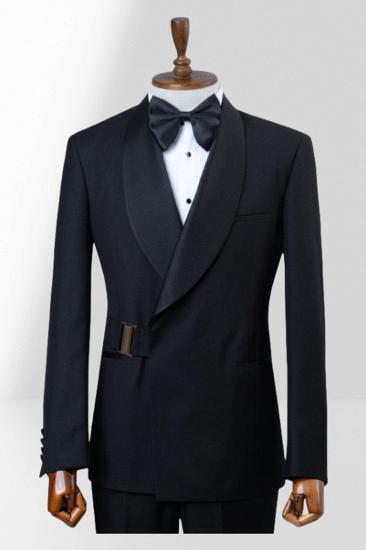 Stylish Black Shawl Collar Two Piece Suit | With Adjustable Metal Buttons