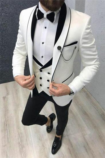 Black Lapel White Wedding Tuxedo |  Mens Groom Set Three piece