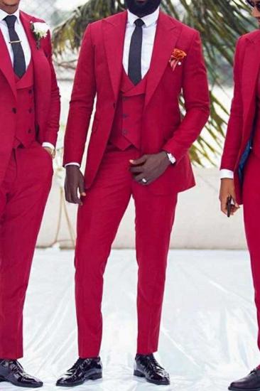 Red Slim Fit Point Lapel Wedding Groomsmen Suit Three Piece