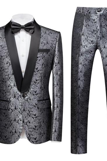 Levi's Silver Shawl Lapel Fashion Single Button Jacquard Weddig Mens Tuxedo_2
