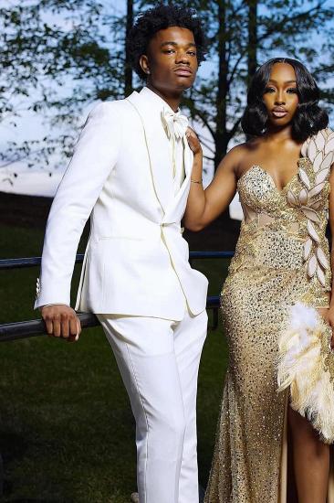 Men White Satin Lapel Tuxedo Suit with White Bow Tie Custom Prom Wedding Formal Suit Set_2