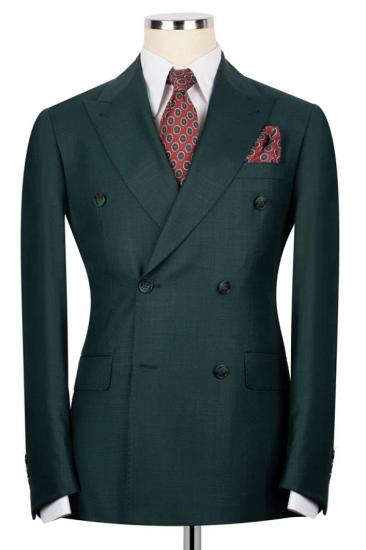 Brady Handsome Dark Green Wool Peaked Lapel Double Breasted Business Suits_1