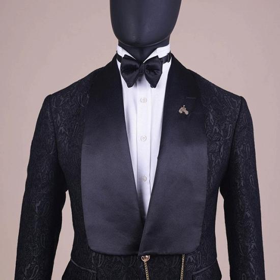 Bom Black Jacquard Shawl Lapel Wedding Groom Suit | Two Piece_2