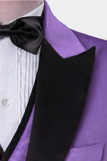 Iris Purple Velvet Tuxedo With Pointed Lapel |  Three Piece Slim Fit Men Fit For Prom_3