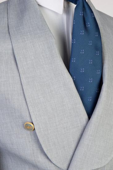 Elegant Grey Shawl Collar Double Breasted Slim Fit Men's Tuxedo | With Metal Buttons_3