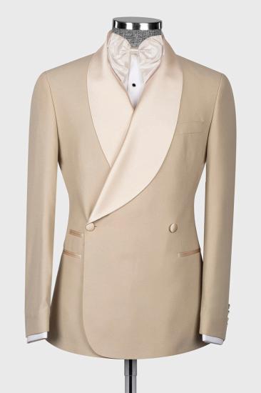 James Champagne Double Breasted Shawl Lapel Mens Wedding Two Piece Suit_1