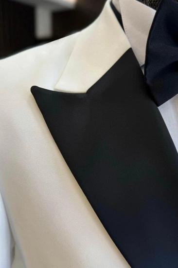 White Double Breasted Black Peak Collar Slim Fit Mens Two Piece Wedding Tuxedo_4