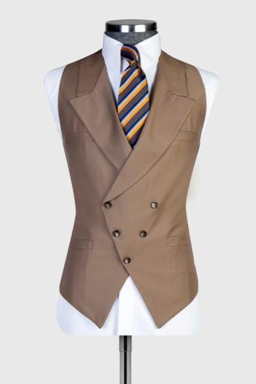Brady Handsome Brown Peaked Lapel Wool Three Pieces Business Men Suits_2