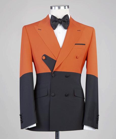 Orange And Black  Point Lapel Men Prom Suit_3