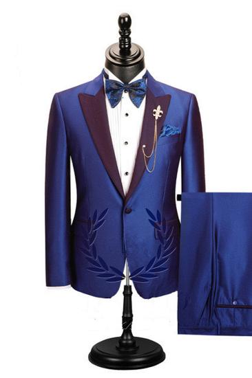 Wesleyan Blue Pointed Lapel Mens Prom Suit_2