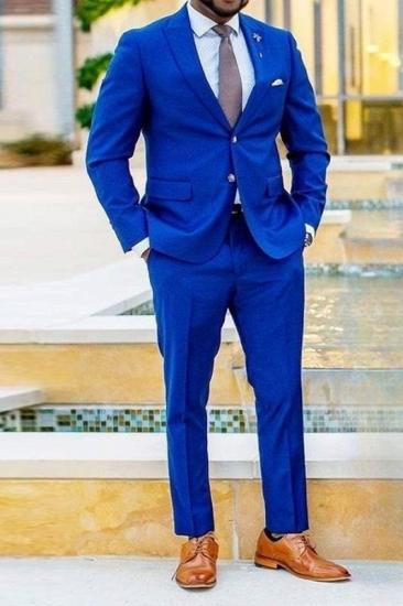Best Fit Wedding Groomsmen Suit In Royal Blue Pointed Lapel_1