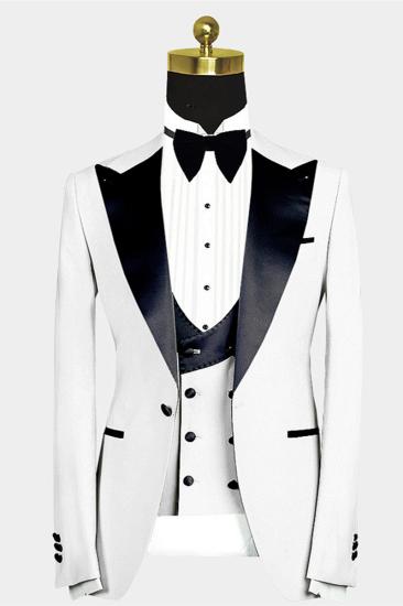 Russell Fashion White Slim Fit Peaked Lapel Wedding Groom Suit