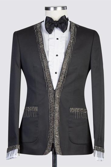 designs black tailored men suits with special shiny lapels_1