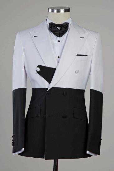 New Fit Men's Suit with White and Black Panel Peak Lapels_1