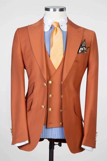 Orange Peaked Lapel Close Fitting Prom Men Suits_1
