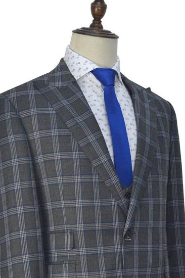 Soft Dark Grey Oversized Check Men Suit | Men Peak Lapel Three Piece Suit_3