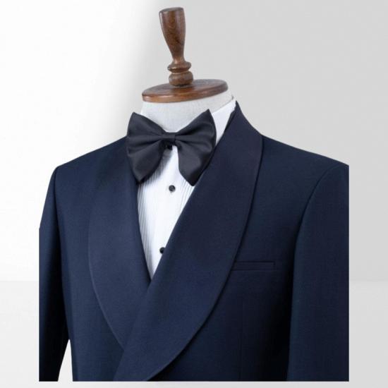 Stylish Fit Navy Blue Shawl Collar Two Pieces Wedding Suits | With Adjustable Metal Buttons_3