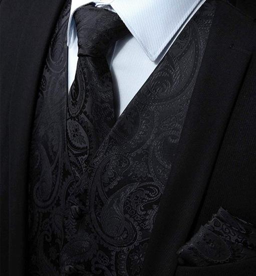 Black Paisley Men Tank Top Suit For Prom_3