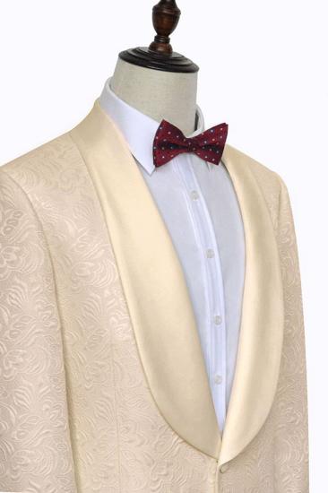 Groom Noble Champagne Jacquard Wedding Tuxedo |  Silk Shawl Lapel Prom Suit_4