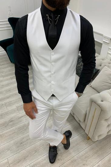 White Slim Fit Wool Blended One Button Men's Groom Three Piece Suit_4