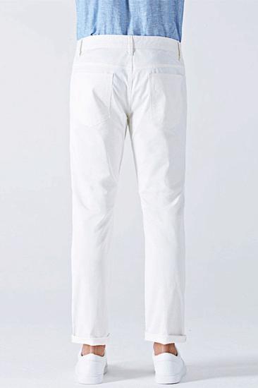 Fashion white cotton solid color casual men's ninth pants_3