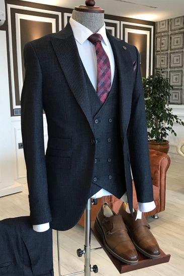 Nathan Classic All Black Velvet Point Lapel Double Breasted Vest Custom Mens Business Suit_1