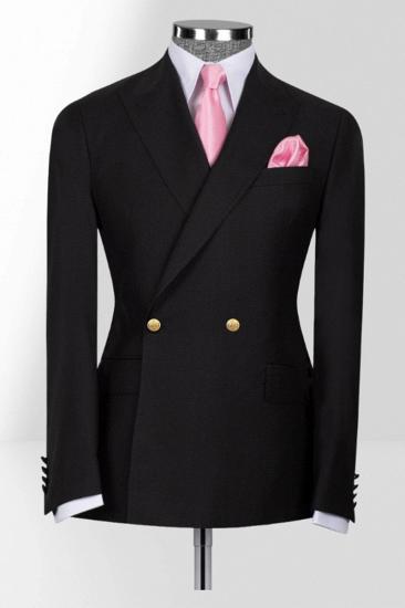 Stylish black peak lapel double-breasted slim-fit men's suit | Metal buttons_1