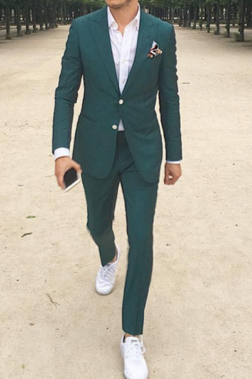 Byron Dark Green Pointed Lapel Slim Fit Mens Prom Suit_2