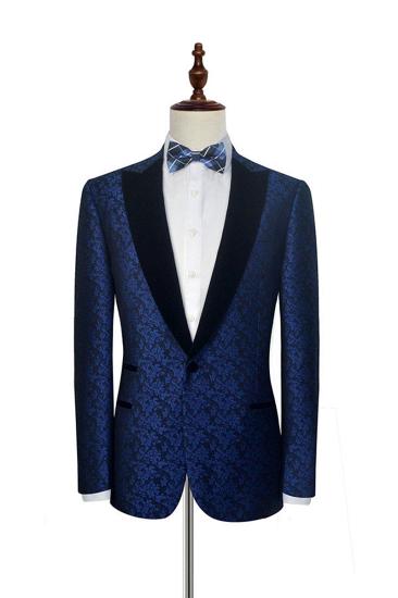 Wedding Blue Floral Tuxedo | High Resolution Stock Photo | CLIPARTO Black Velvet Point Collar Prom Suit_3