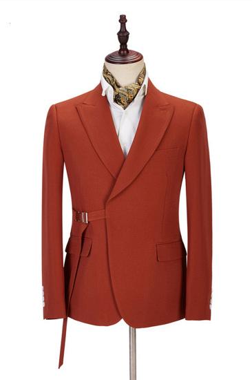 Pointed lapel slim orange mens casual suit_1