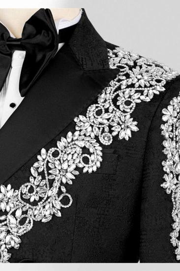 Men's Black Double-Breasted Tuxedo with Silver Embroidery Custom Prom Suit for Weddings & Formal Events_4
