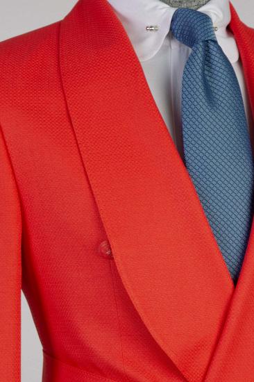 Red Slim Fit Double Breasted Shawl Collar Men Two Piece Tuxedo | With Belt_3