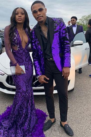 Trendy Purple Sequin Men Suit | Two-Piece Slim Prom Men Suit_2