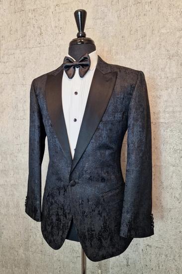 Regan Gentle Black Jacquard Tuxedo Satin Peak Lapel Wedding Prom Formal Suit_1