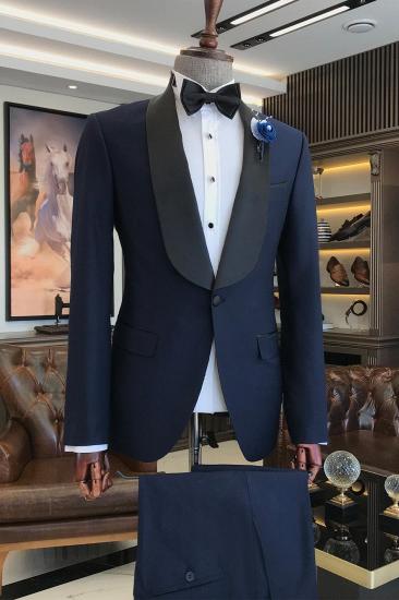 Fashion Navy Blue Shawl Collar Slim Fit Men's Wedding Suit Two Piece Suits
