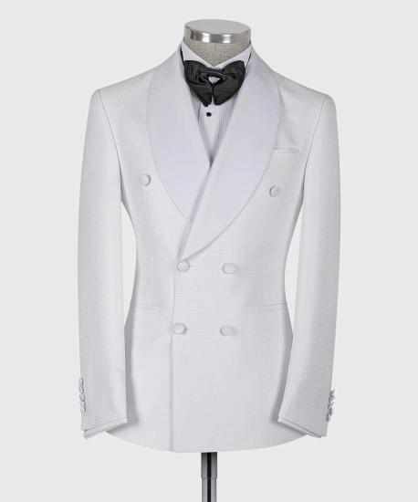 White Two-Piece Cape Lapel Double Breasted Chic Prom Suit_3