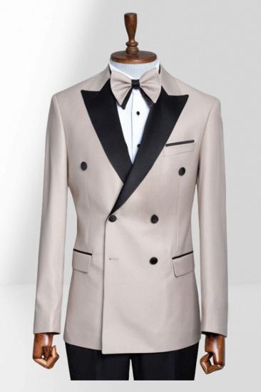 Khaki Peak Collar Double Breasted Men Peak Collar Two Piece Suit_1