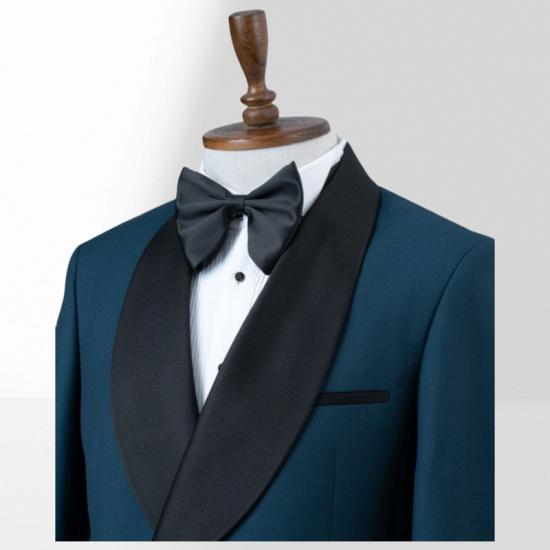 Slim Fit Ocean Blue Shawl Collar Two Piece Suit | Adjustable Metal Buttons_4