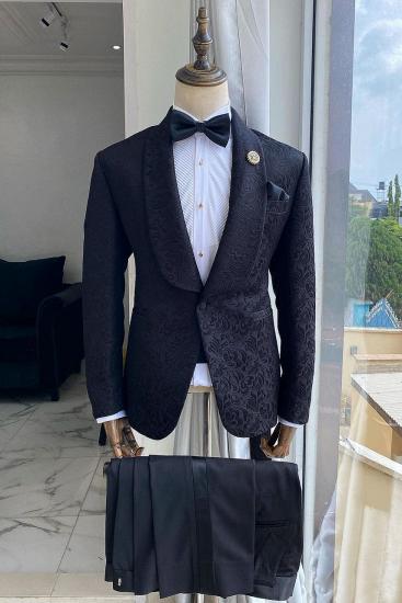 Brady Black Slim Fit Groom Jacquard Two Piece Suit_1