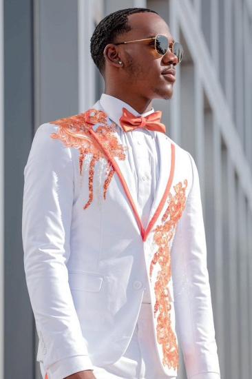 Brady Fancy White Notched Lapel Appliques Two Pieces Prom Suits_2