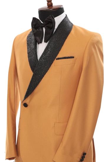 Dazzling Yellow Sequined Shawl Lapel Two Piece Men Suit | Two Pic Suit_2