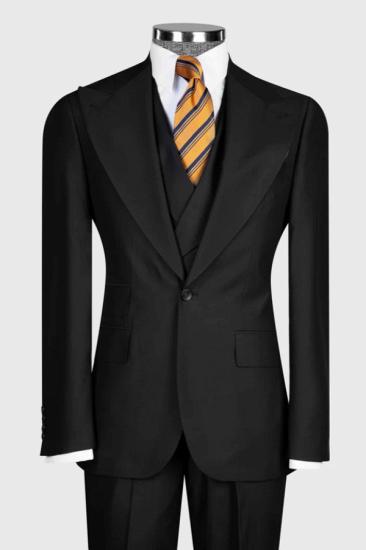Brady Classical Black Peaked Lapel  Wool Three Pieces Business Men Suits
